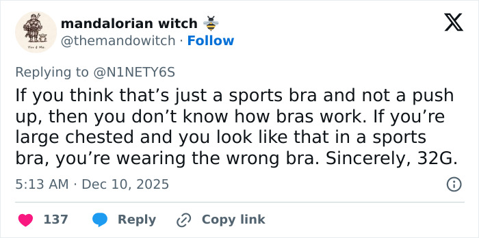 Tweet discussing an odd detail Sydney Sweeney fans spotted on her Sports Illustrated cover about the type of bra worn. Tweet discussing an odd detail Sydney Sweeney fans spotted on her Sports Illustrated cover about the type of bra worn.