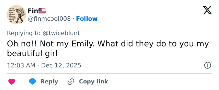 A social media post reacting to Emily Blunt's podcast appearance sparking plastic surgery rumors online.