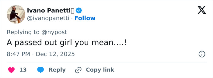 Tweet by Ivano Panetti reacting with comment about a girl, part of discussion on disturbing Epstein desk photo backlash.