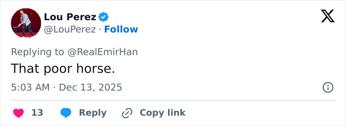 Screenshot of a tweet replying to The Horse Has No Regrets, discussing Jennifer Connelly’s iconic movie scene regret. Screenshot of a tweet replying to The Horse Has No Regrets, discussing Jennifer Connelly’s iconic movie scene regret.