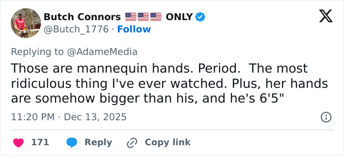 Screenshot of a tweet criticizing Erika Kirk’s curated moment with husband Charlie’s body slam, questioning authenticity. Screenshot of a tweet criticizing Erika Kirk’s curated moment with husband Charlie’s body slam, questioning authenticity.