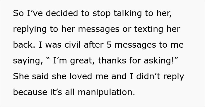 Text excerpt about stopping communication due to manipulation in husband and mother-in-law conflict.