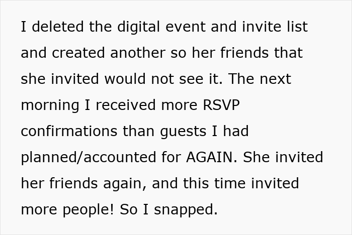 Text excerpt describing host cancelling Xmas after friend’s wife invites random people to her house despite warnings. Text excerpt describing host cancelling Xmas after friend’s wife invites random people to her house despite warnings.