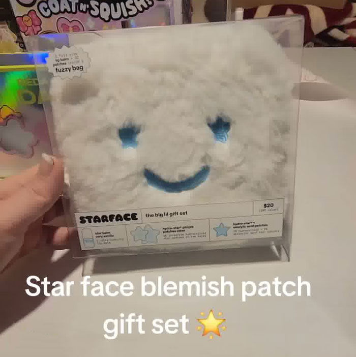 Plush star face blemish patch gift set held by hand, part of a Christmas gift haul for daughter collection.