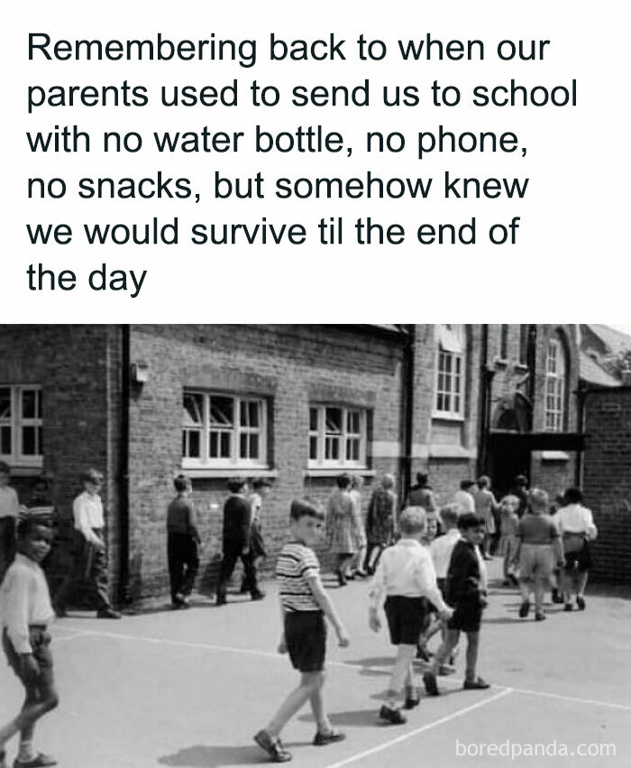Black and white photo of children walking to school, evoking nostalgia and reminders of creaking joints from the past.