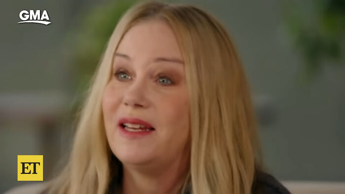 A blonde woman speaking in an interview, discussing celebrities people think suffer during a televised segment.