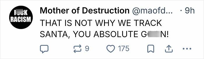 Tweet expressing outrage over bad Santa comments, criticizing the demented remarks about kids on Christmas Eve. Tweet expressing outrage over bad Santa comments, criticizing the demented remarks about kids on Christmas Eve.