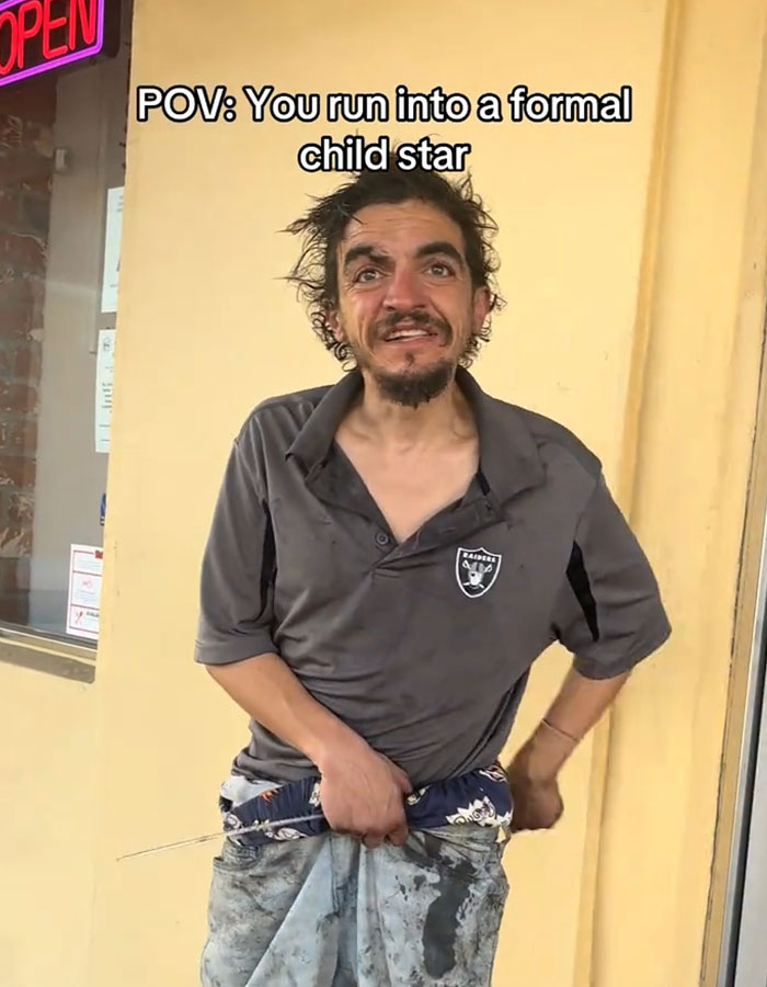 Homeless dad of Nickelodeon star Tylor Chase standing outside a building with unkempt hair and worn clothes. Homeless dad of Nickelodeon star Tylor Chase standing outside a building with unkempt hair and worn clothes.