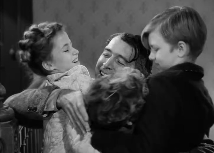 Black and white scene of a joyful family reunion, highlighting a beloved Christmas classic criticized on Amazon Prime.