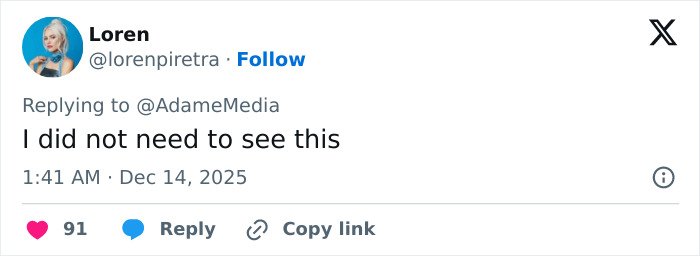 Tweet from Loren reacting to a clip of Erika Kirk's curated moment with husband Charlie's body slam with surprise and disapproval. Tweet from Loren reacting to a clip of Erika Kirk's curated moment with husband Charlie's body slam with surprise and disapproval.