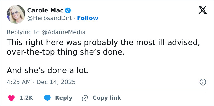 Tweet by Carole Mac criticizing Erika Kirk's curated moment with husband Charlie’s body slammed as clip resurfaces, posted Dec 14, 2025. Tweet by Carole Mac criticizing Erika Kirk's curated moment with husband Charlie’s body slammed as clip resurfaces, posted Dec 14, 2025.