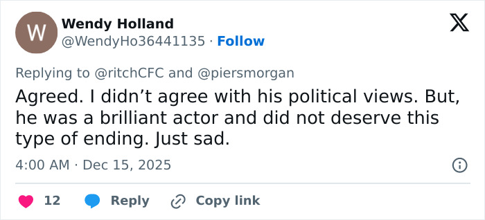 Twitter user Wendy Holland responds to political views and slaying, highlighting MAGA hypocrisy and mentioning Rob Reiner and Charlie Kirk. Twitter user Wendy Holland responds to political views and slaying, highlighting MAGA hypocrisy and mentioning Rob Reiner and Charlie Kirk.