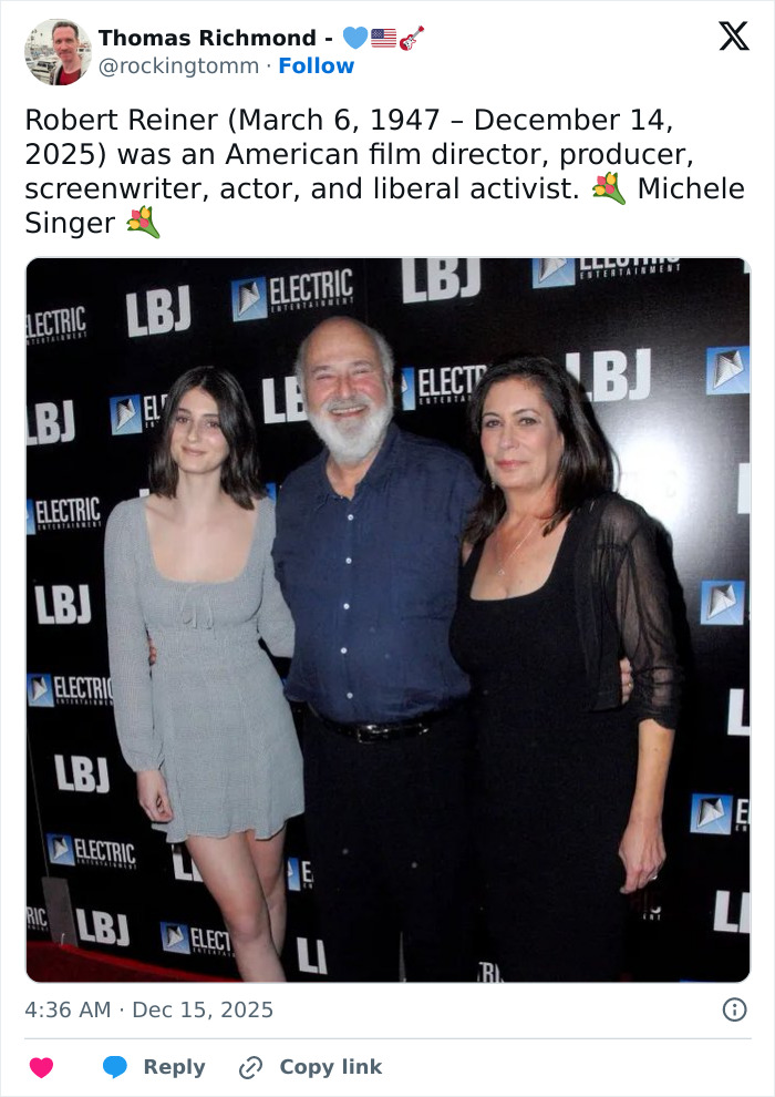 Rob Reiner with two women at a film event, highlighting Eric Idle’s reveal about Hollywood icon’s last words. Rob Reiner with two women at a film event, highlighting Eric Idle’s reveal about Hollywood icon’s last words.