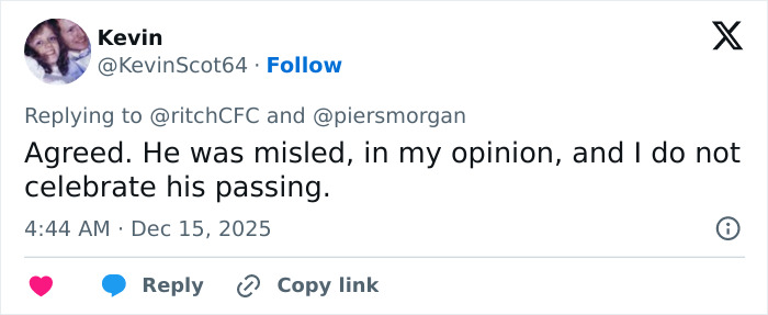 Tweet from Kevin discussing opinions on Rob Reiner's slaying and comparing MAGA hypocrisy in the debate. Tweet from Kevin discussing opinions on Rob Reiner's slaying and comparing MAGA hypocrisy in the debate.