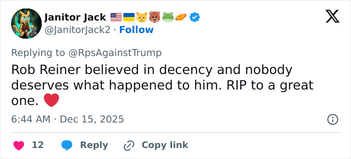 Screenshot of a tweet calling out MAGA hypocrisy comparing Rob Reiner's slaying to Charlie Kirk. Screenshot of a tweet calling out MAGA hypocrisy comparing Rob Reiner's slaying to Charlie Kirk.