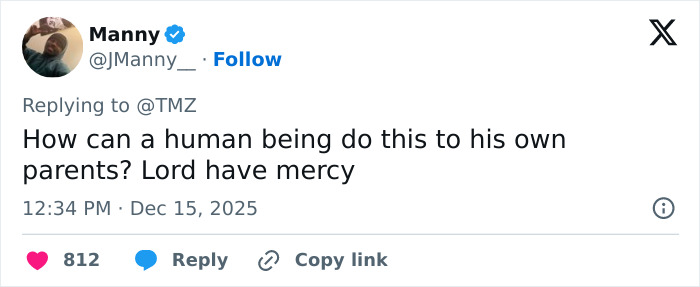Tweet from Manny reacting with shock to Rob Reiner’s son arrested for allegedly slaying parents with chilling details revealed. Tweet from Manny reacting with shock to Rob Reiner’s son arrested for allegedly slaying parents with chilling details revealed.