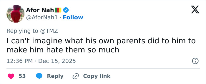 Tweet from user Afor Nah expressing shock and commenting on Rob Reiner’s son allegedly slaying parents in a chilling case. Tweet from user Afor Nah expressing shock and commenting on Rob Reiner’s son allegedly slaying parents in a chilling case.