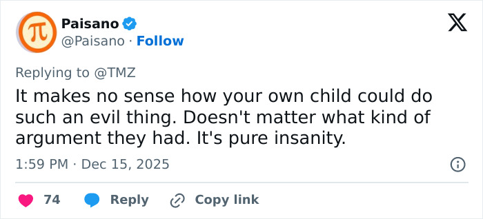 Tweet discussing the shocking and chilling details of Rob Reiner’s son allegedly involved in slaying parents. Tweet discussing the shocking and chilling details of Rob Reiner’s son allegedly involved in slaying parents.
