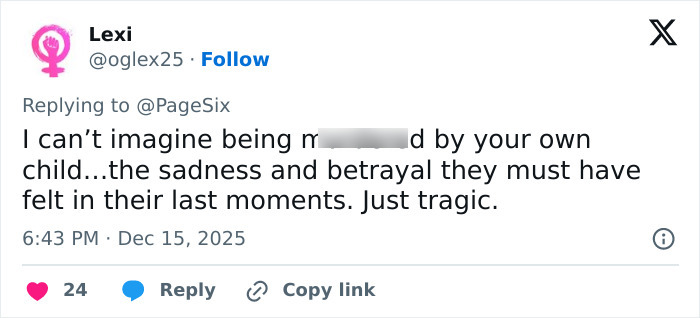 User Lexi expressing sadness and betrayal over Rob Reiner and son Nick&rsquo;s fight at Conan O&rsquo;Brien&rsquo;s Christmas party.