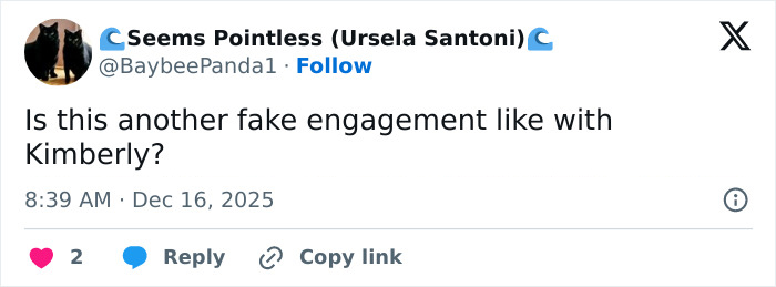 Tweet questioning Donald Trump Jr.'s engagement timing with a sarcastic comment about a possible fake engagement.