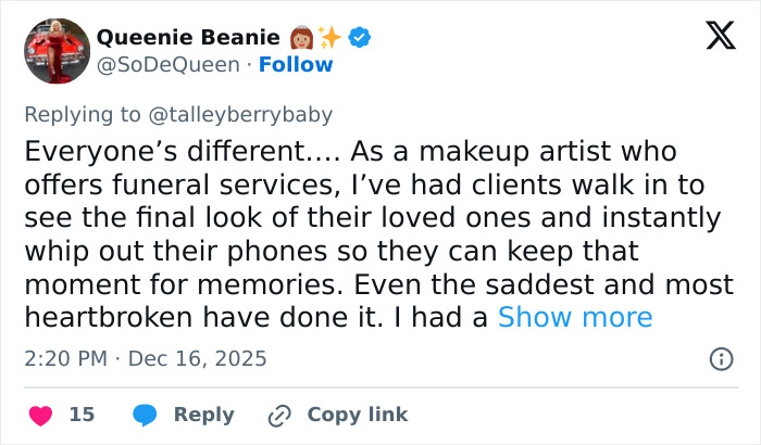 Tweet by Queenie Beanie sharing thoughts on capturing Erika Kirk's curated moment with husband Charlie's body slammed clip. Tweet by Queenie Beanie sharing thoughts on capturing Erika Kirk's curated moment with husband Charlie's body slammed clip.