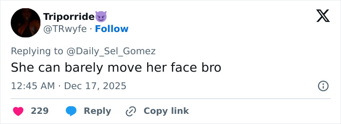 Screenshot of a fan's tweet responding to Selena Gomez about how she shaves her mustache on social media. Screenshot of a fan's tweet responding to Selena Gomez about how she shaves her mustache on social media.