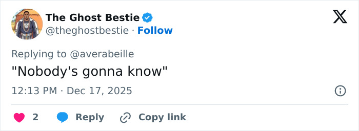 Tweet by The Ghost Bestie replying with the phrase Nobody's gonna know about Karoline Leavitt lip filler marks controversy. Tweet by The Ghost Bestie replying with the phrase Nobody's gonna know about Karoline Leavitt lip filler marks controversy.