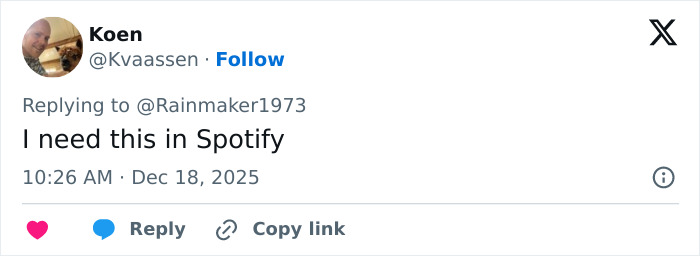 Screenshot of a Twitter reply from Koen expressing a desire to find the Mongolian Jingle Bells throat singing viral Christmas anthem on Spotify. Screenshot of a Twitter reply from Koen expressing a desire to find the Mongolian Jingle Bells throat singing viral Christmas anthem on Spotify.