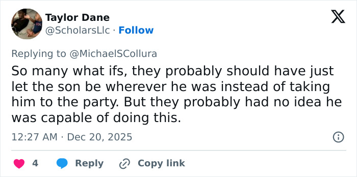 Tweet discussing Nick Reiner’s explosive fight with dad at party, mentioning guests' fear and 911 call intervention by Conan O’Brien. Tweet discussing Nick Reiner’s explosive fight with dad at party, mentioning guests' fear and 911 call intervention by Conan O’Brien.