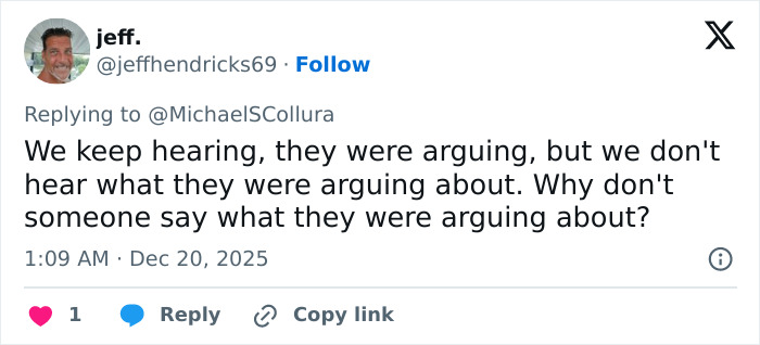 Twitter reply by user jeff discussing the argument, referencing Conan O’Brien stopping 911 call during fight at party. Twitter reply by user jeff discussing the argument, referencing Conan O’Brien stopping 911 call during fight at party.