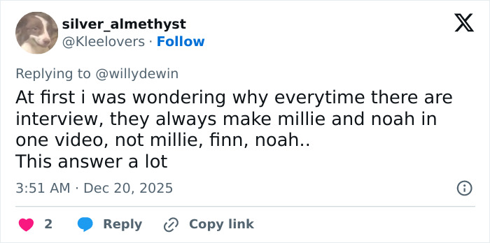 Tweet discussing fan theories about Millie Bobby Brown’s arm injury and Jake Bongiovi’s control in interviews. Tweet discussing fan theories about Millie Bobby Brown’s arm injury and Jake Bongiovi’s control in interviews.