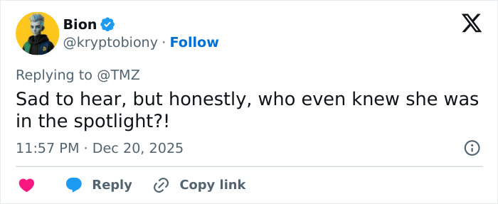 Tweet expressing surprise and sadness after George Clooney shares heartfelt tribute following sister Ada's passing at 65.