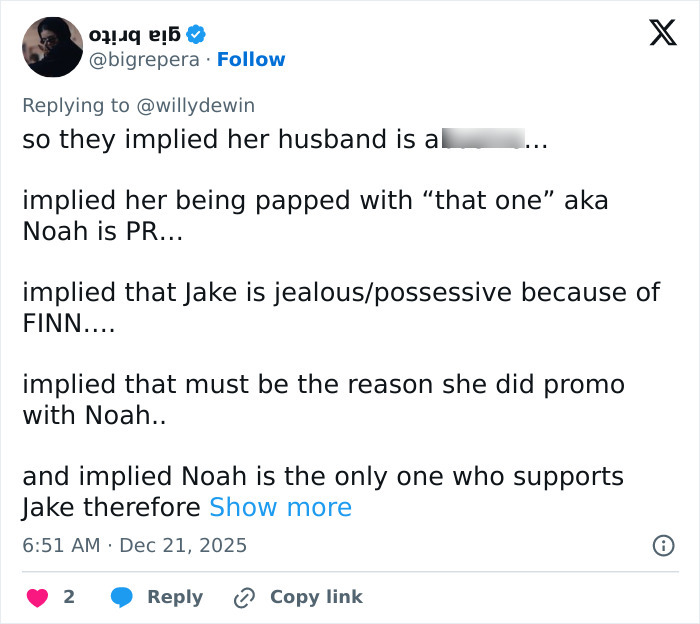 Screenshot of a social media post discussing Millie Bobby Brown’s arm injury and fan theories about Jake Bongiovi’s control. Screenshot of a social media post discussing Millie Bobby Brown’s arm injury and fan theories about Jake Bongiovi’s control.