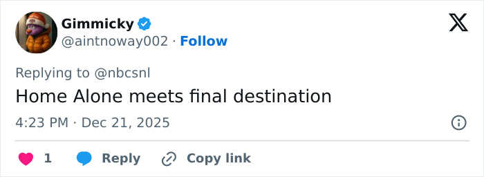Tweet reacting to SNL’s Home Alone parody starring Ariana Grande with a bloody twist, sparking fan division online. Tweet reacting to SNL’s Home Alone parody starring Ariana Grande with a bloody twist, sparking fan division online.