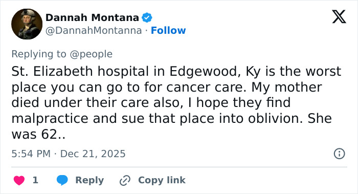 Tweet discussing concerns about cancer care, highlighting George Clooney's heartfelt tribute after sister Ada passes away at 65. Tweet discussing concerns about cancer care, highlighting George Clooney's heartfelt tribute after sister Ada passes away at 65.