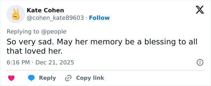 User tweet expressing condolences after George Clooney shares heartfelt tribute following sister Ada’s passing at 65. User tweet expressing condolences after George Clooney shares heartfelt tribute following sister Ada’s passing at 65.