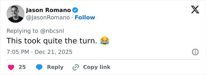 Tweet from Jason Romano reacting to a bloody twist in SNL’s Home Alone parody starring Ariana Grande.