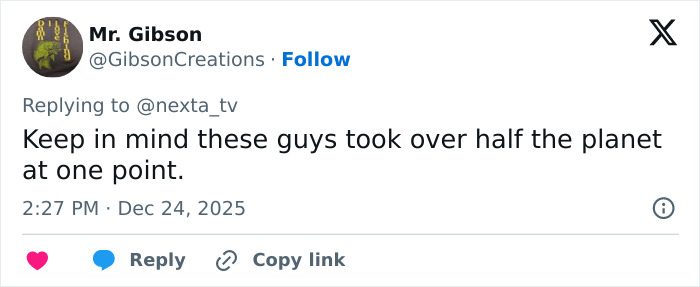 Tweet by Mr. Gibson referencing historical impact, dated December 24, 2025, related to Mongolian Jingle Bells throat singing. Tweet by Mr. Gibson referencing historical impact, dated December 24, 2025, related to Mongolian Jingle Bells throat singing.