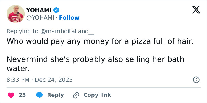 User comment on social media about a 21-year-old pizza maker who went viral for her appearance compared to Sydney Sweeney. User comment on social media about a 21-year-old pizza maker who went viral for her appearance compared to Sydney Sweeney.