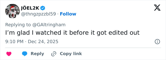User expressing relief on social media about watching a crucial scene before Amazon Prime's cut from a Christmas classic. User expressing relief on social media about watching a crucial scene before Amazon Prime's cut from a Christmas classic.