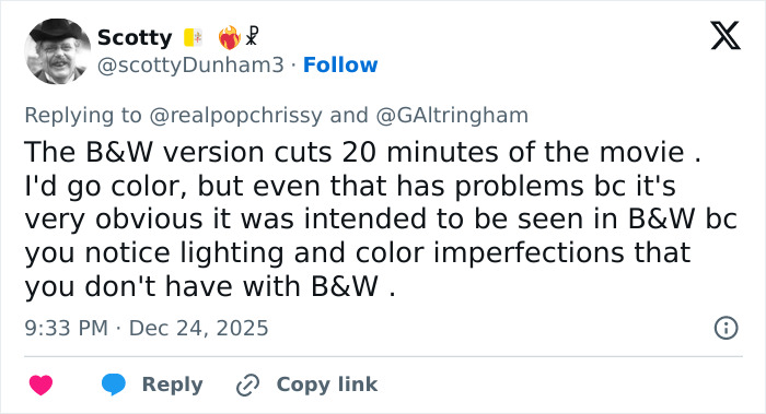 Tweet discussing Amazon Prime cutting a crucial scene from a beloved Christmas classic, highlighting viewer confusion and complaints.