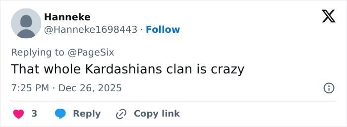 Screenshot of a social media reply commenting on North West, 12, sparking divided reactions with a controversial new look.