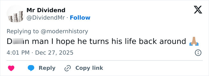 Screenshot of a Twitter reply expressing hope that former child actor Tylor Chase turns his life around amid recent troubles. Screenshot of a Twitter reply expressing hope that former child actor Tylor Chase turns his life around amid recent troubles.