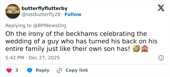 Tweet discussing the Beckhams celebrating a wedding, highlighting family tensions similar to Gordon Ramsay's daughter's satin bed sheet dress buzz. Tweet discussing the Beckhams celebrating a wedding, highlighting family tensions similar to Gordon Ramsay's daughter's satin bed sheet dress buzz.
