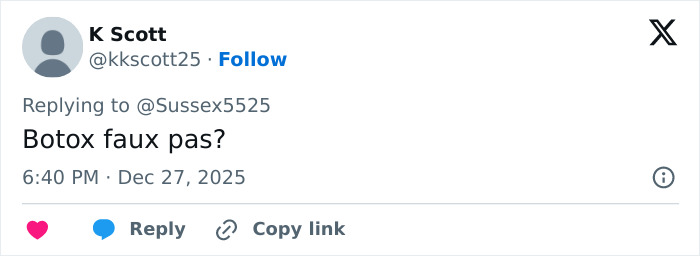 Tweet on social media questioning Botox referencing Kate Middleton's scar during Christmas appearance sparking conspiracy theories.