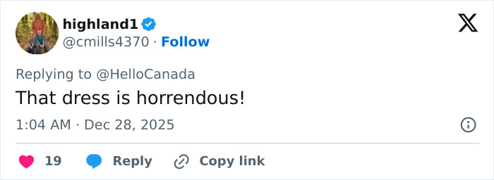 Screenshot of a social media comment criticizing a dress related to a satin bed sheet wedding buzz topic. Screenshot of a social media comment criticizing a dress related to a satin bed sheet wedding buzz topic.