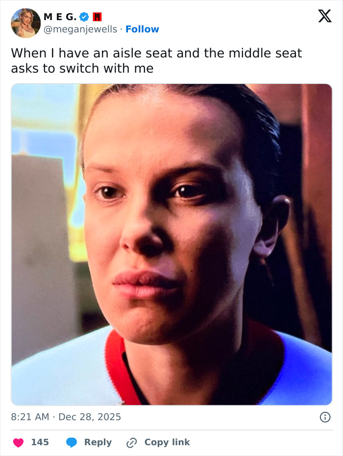 Close-up of woman&rsquo;s face showing disappointment, illustrating internet divided over man punishing her for not switching seats.