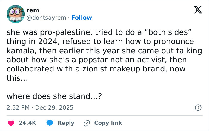 Tweet discussing backlash related to Chappell Roan and controversy over Brigitte Bardot post in 2025.