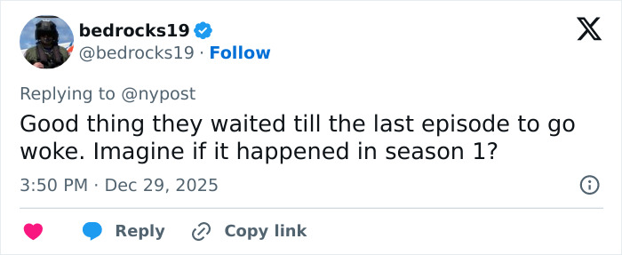 Screenshot of a Twitter reply criticizing the Stranger Things 5 penultimate episode as cringe and comically bad.