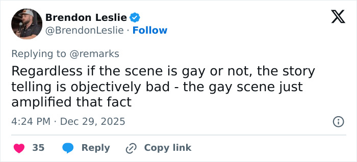 Screenshot of a social media post criticizing the story and calling Stranger Things 5 comically bad after a cringe episode.